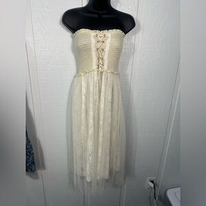 Vintage Sassy Bling Ivory Corset Bodice Toole Skirt Dress Size Small EUC
